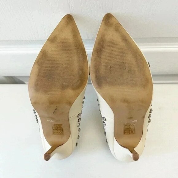 Aldo Cream Leather Pumps Pointed Toe High Heel Rhinestone Studded Stiletto 7.5 - Picture 8 of 16